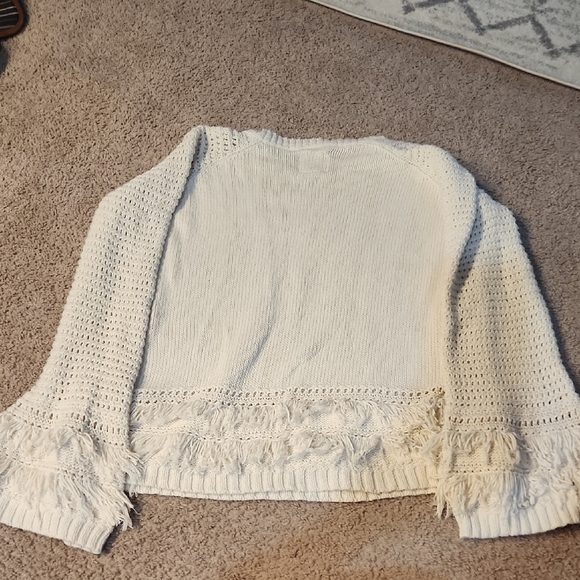 Women's Cream Sweater with Fringe Detail - Picture 5 of 5